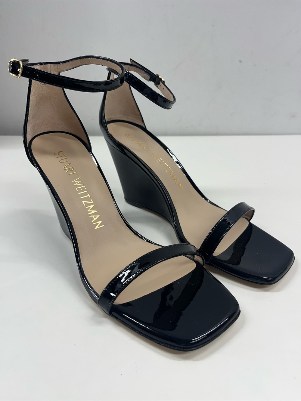 New Stuart Weitzman Nudistcurve 85 Wedge in Black Patent Leather Size 10.5 - Picture 2 of 8